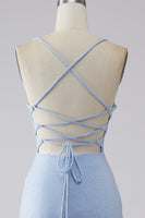 Laden Sie das Bild in den Galerie-Viewer, Hellblaues glitzerndes Meerjungfrauen Ballkleid mit Schlitz