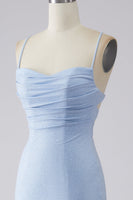 Laden Sie das Bild in den Galerie-Viewer, Hellblaues glitzerndes Meerjungfrauen Ballkleid mit Schlitz