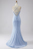 Laden Sie das Bild in den Galerie-Viewer, Hellblaues glitzerndes Meerjungfrauen Ballkleid mit Schlitz
