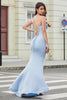 Laden Sie das Bild in den Galerie-Viewer, Stilvolles Meerjungfrauen Spaghettiträger hellblaues Korsett Ballkleid mit Schlitz