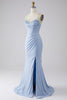 Laden Sie das Bild in den Galerie-Viewer, Hellblaues glitzerndes Meerjungfrauen Ballkleid mit Schlitz