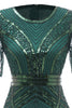 Laden Sie das Bild in den Galerie-Viewer, Dunkelgrünes Kurzärmel Kleid der 1920er Jahre mit Fransen
