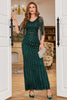 Laden Sie das Bild in den Galerie-Viewer, Dunkelgrünes Pailletten U-Ausschnitt langes Party Kleid
