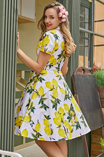Vintage Zitronenprint 1950er Jahre Swing Kleid