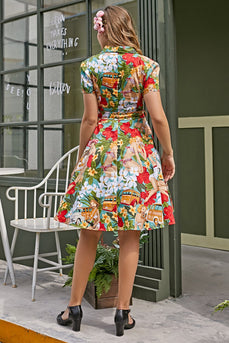 Vintage Druck 1950er Jahre Swing Kleid