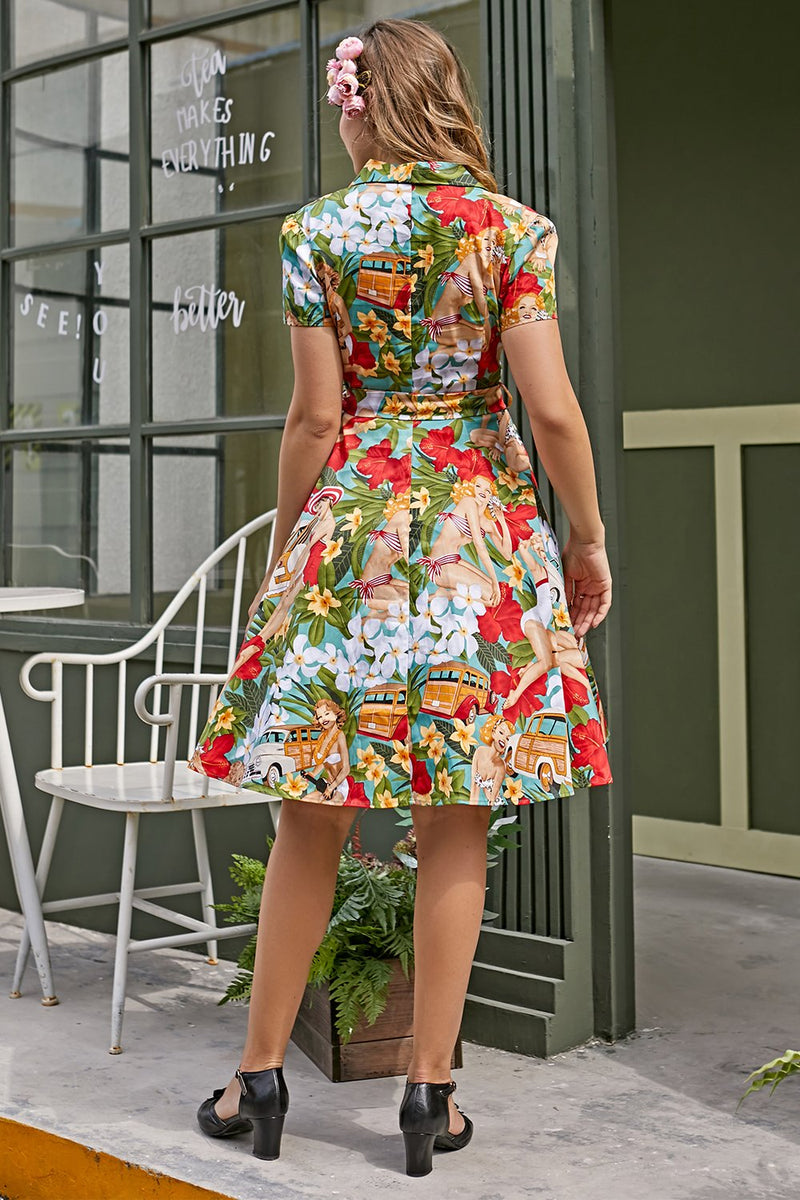 Laden Sie das Bild in den Galerie-Viewer, Vintage Druck 1950er Jahre Swing Kleid