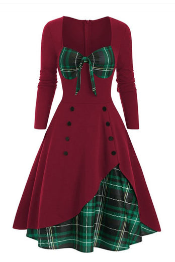 Plaid 1950er Jahre Kleid mit langen Ärmeln