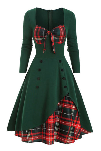 Plaid 1950er Jahre Kleid mit langen Ärmeln