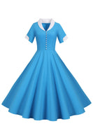 Laden Sie das Bild in den Galerie-Viewer, V-Ausschnitt 1950er Jahre Swing Kleid