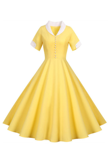 V-Ausschnitt 1950er Jahre Swing Kleid