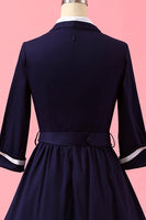 Laden Sie das Bild in den Galerie-Viewer, Marineblau Patchwork V-Ausschnitt Lässiges Wickelkleid