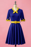 Laden Sie das Bild in den Galerie-Viewer, Grün Patchwork V-Ausschnitt Swing Partykleid