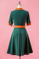 Laden Sie das Bild in den Galerie-Viewer, Grün Patchwork V-Ausschnitt Swing Partykleid