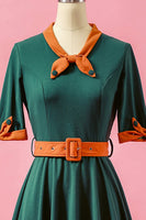 Laden Sie das Bild in den Galerie-Viewer, Grün Patchwork V-Ausschnitt Swing Partykleid