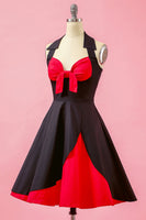 Laden Sie das Bild in den Galerie-Viewer, Schwarz Patchwork V Ausschnitt Swing Partykleid