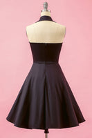 Laden Sie das Bild in den Galerie-Viewer, Schwarz Patchwork V Ausschnitt Swing Partykleid