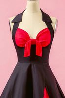 Laden Sie das Bild in den Galerie-Viewer, Schwarz Patchwork V Ausschnitt Swing Partykleid