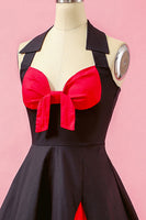 Laden Sie das Bild in den Galerie-Viewer, Schwarz Patchwork V Ausschnitt Swing Partykleid