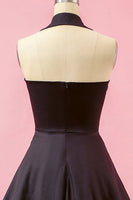 Laden Sie das Bild in den Galerie-Viewer, Schwarz Patchwork V Ausschnitt Swing Partykleid