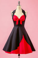 Laden Sie das Bild in den Galerie-Viewer, Schwarz Patchwork V Ausschnitt Swing Partykleid