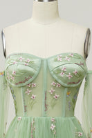 Laden Sie das Bild in den Galerie-Viewer, Grünes Schulterfreies Lange Ärmel A-Linie Ballkleid