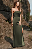 Laden Sie das Bild in den Galerie-Viewer, Etui trägerloses Olive langes Ballkleid mit Schlitz