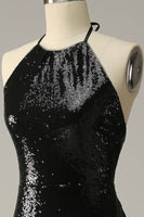 Laden Sie das Bild in den Galerie-Viewer, Etui Neckholder Schwarz Pailletten Übergröße Ballkleid mit offenem Rücken