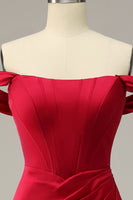 Laden Sie das Bild in den Galerie-Viewer, Meerjungfrau Schulterfreies Burgundy Übergröße Ballkleid mit Schlitz