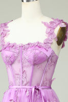 Laden Sie das Bild in den Galerie-Viewer, Lila A-Linie Schmetterlinge Applikationen Abschlussballkleid