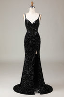 Laden Sie das Bild in den Galerie-Viewer, Glitter Pailletten Rotes Korsett Ballkleid mit Schlitz