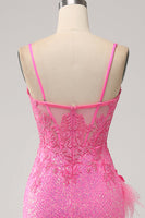Laden Sie das Bild in den Galerie-Viewer, Trendiges Meerjungfrauen Spaghettiträger rosa Pailletten langes Ballkleid mit Applikationen