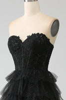 Laden Sie das Bild in den Galerie-Viewer, Glitter Herzausschnitt Schwarzes Korsett Ballkleid mit Schlitz