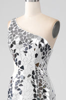 Laden Sie das Bild in den Galerie-Viewer, Silberne Pailletten Eine Schulter Ballkleid mit Aushöhlung