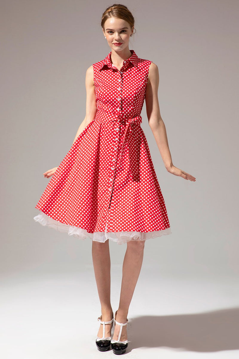 Laden Sie das Bild in den Galerie-Viewer, Ärmellose Polka Dot 1950er Jahre Kleid