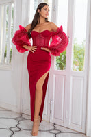 Laden Sie das Bild in den Galerie-Viewer, Scheide Schulterfreies Himmelblaues Ballkleid Lange Ärmel