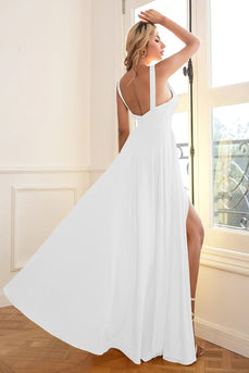 Schlichtes weißes Kleid aus Chiffon in A-Linie
