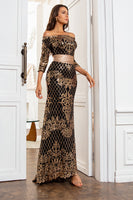 Laden Sie das Bild in den Galerie-Viewer, Schwarzes Meerjungfrau Paillettenkleid Brautmutter mit Gürtel