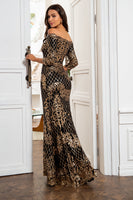 Laden Sie das Bild in den Galerie-Viewer, Schwarzes Meerjungfrau Paillettenkleid Brautmutter mit Gürtel