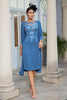 Laden Sie das Bild in den Galerie-Viewer, Grau Blau Zweiteiliges Kleid der Brautmutter mit Spitze