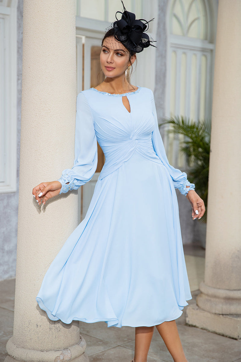 Laden Sie das Bild in den Galerie-Viewer, Himmelblaues Chiffon Kleid der Brautmutter