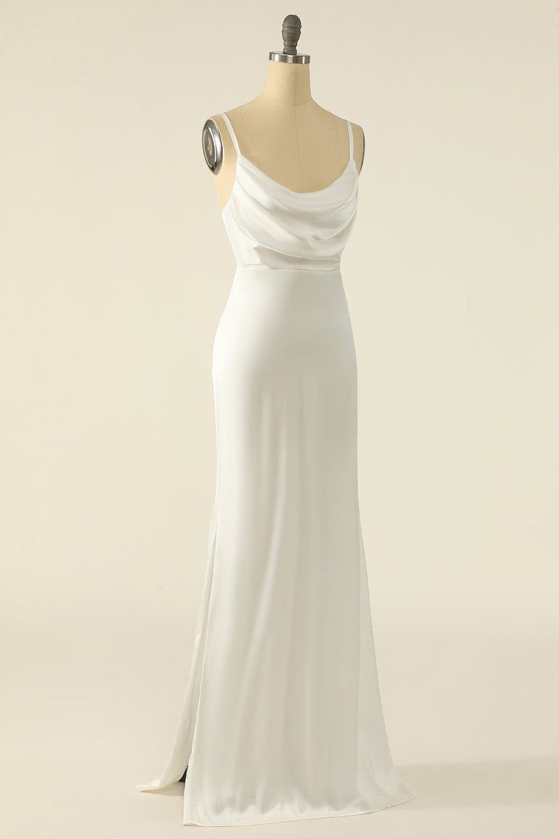 Laden Sie das Bild in den Galerie-Viewer, Elfenbein Satin Einfaches Brautkleid