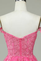 Laden Sie das Bild in den Galerie-Viewer, Niedliches A-Linie Spaghettiträger Rosa kurzes Cocktailkleid mit Applikationen