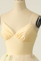 Laden Sie das Bild in den Galerie-Viewer, Champagner Tüll A-linie Abiballkleid mit Stickerei