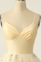 Laden Sie das Bild in den Galerie-Viewer, Champagner Tüll A-linie Abiballkleid mit Stickerei