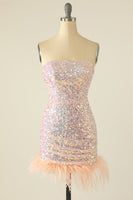 Laden Sie das Bild in den Galerie-Viewer, Himmelblaues Pailletten Abiballkleid mit Federn