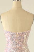 Laden Sie das Bild in den Galerie-Viewer, Himmelblaues Pailletten Abiballkleid mit Federn