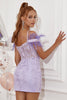 Laden Sie das Bild in den Galerie-Viewer, Lavendel Schulterfreies Abiballkleid mit Federn