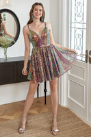 Laden Sie das Bild in den Galerie-Viewer, Pailletten A-Linie Schnürkleid Abiballkleid