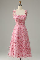 Laden Sie das Bild in den Galerie-Viewer, Rosa Tüll A-Linie Midi Ballkleid mit Herzausschnitt