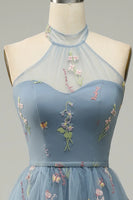Laden Sie das Bild in den Galerie-Viewer, Neckholder A-Linie Tüll Ballkleid mit Stickerei